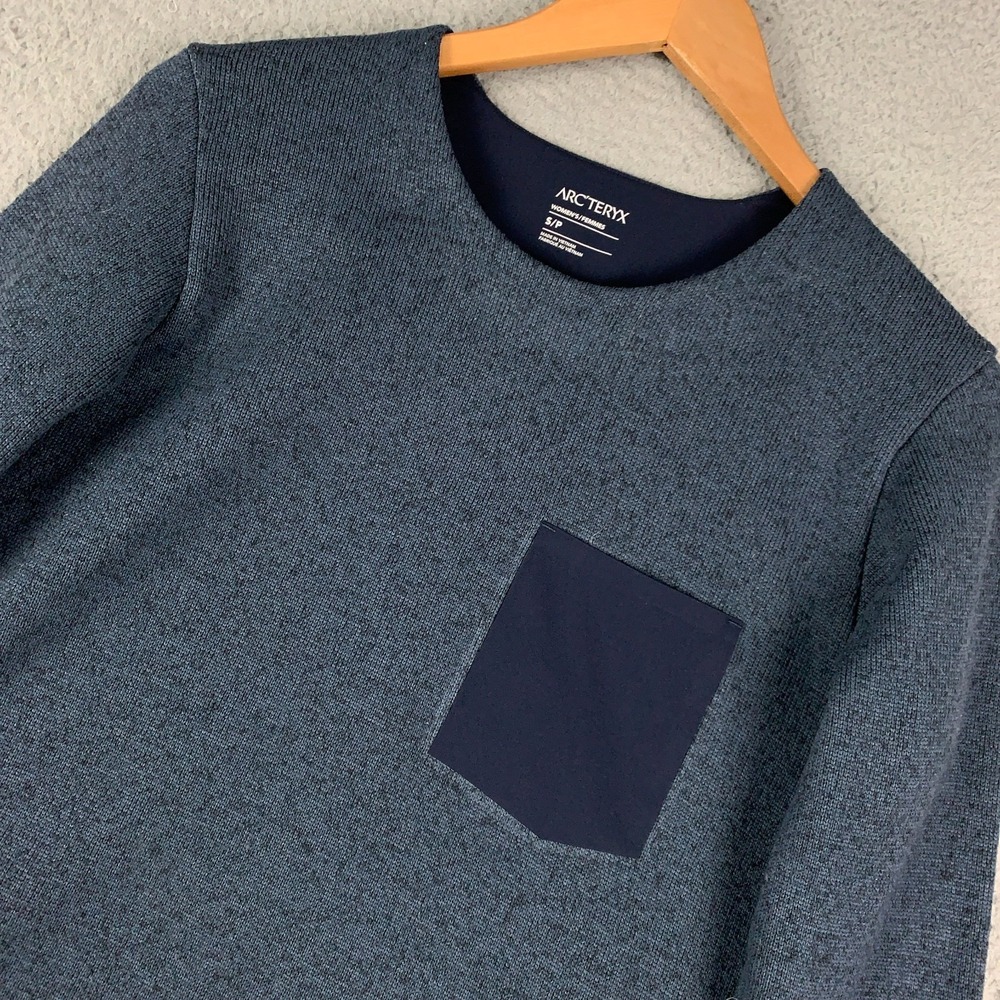 Arc'teryx Covert Sweater Women's Small S Blue Marled Pullover Knit Fleece Pocket